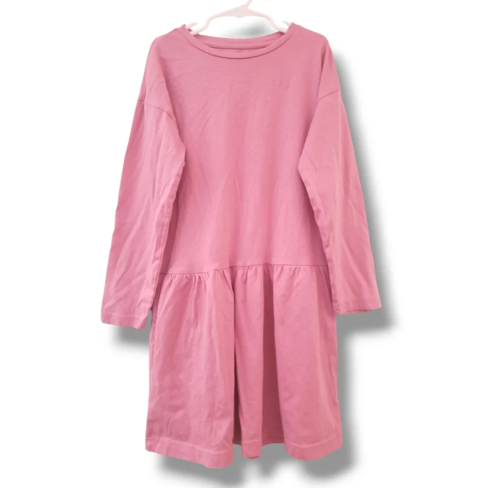 Primary Kids 8-9 Rose Seasonal Pocket Dress Longsleeved Cotton